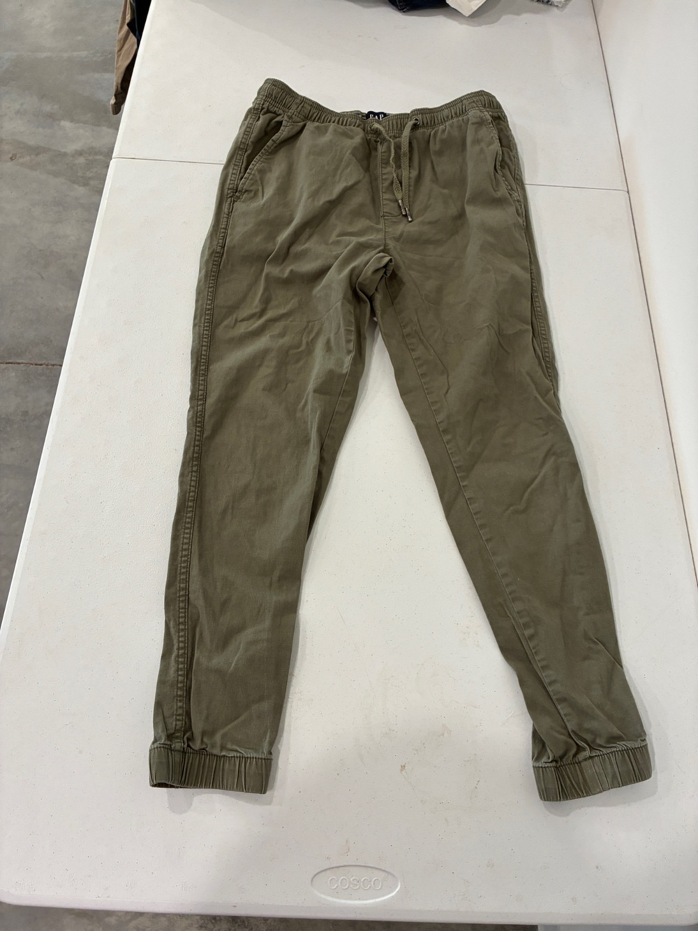 GAP Mens Small Olive Green Stretch Twill Joggers Elastic Waist Drawstring Pants